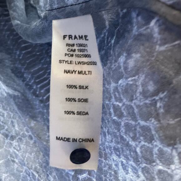 Frame Blue Snake Print Silk Button Down Blouse - Picture 5 of 6